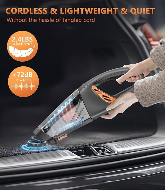 Handheld Vacuum Cordless, 18000Pa 160W Hand,30Min Car Vacuum Portable Cordless Rechargeable High Power Lightweight LED Light Fast Charge Vacuum Cleaner for Car Home