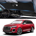 Custom fit Audi Q7 Windshield Sunshade for 2016-2023 2024 2025 2026 Audi Q7 SUV Shades Cover for Windshield Sun Visor Screen Protector 210T Reflective Blocks UV Rays Cool Car Accessories