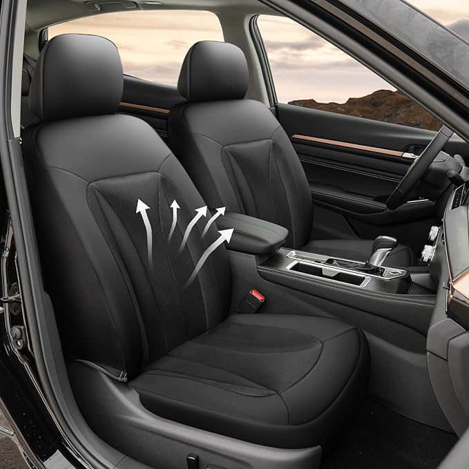 GIANT PANDA Front Seat Cover for Nissan, 3D Air Mesh Car Seat Covers Custom Fit Nissan Rogue Altima Sentra Versa Kicks Frontier Murano Pathfinder Maxima (Black) 2-Pack