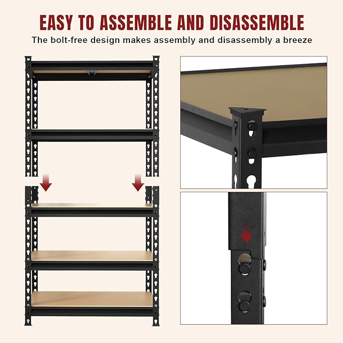 BIG RED 5 Tier Heavy Duty Garage Storage Shelving: Adjustable Metal Utility Shelving Rack for Garage, Basement, Pantry, Closet - 2,000lb Capacity (72"x36"x18") Black