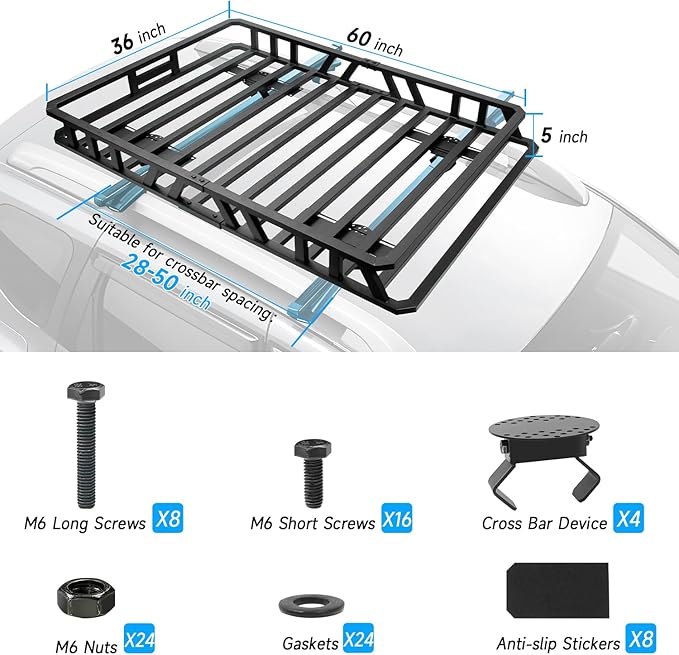 NIHAO 60"x36"x5" Heavy Duty Roof Rack Cargo Carrier, Universal Car Top Luggage Basket for SUV, Truck, RV, Pickup, Holds Up to 250 Lbs