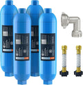 CRYSTALA RV/Camper Water Filter, Inline Water Filter Effectively Reduces Bad Taste, Odors, Chlorine and Sediment for RVs and Marines, 4 Pack Filter with 2 Flexible Hose Protector