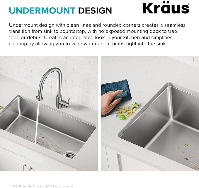 KRAUS Fairlane 15-inch Undermount Single Bowl 18-Gauge Stainless Steel Kitchen Bar Sink, KHU631-15