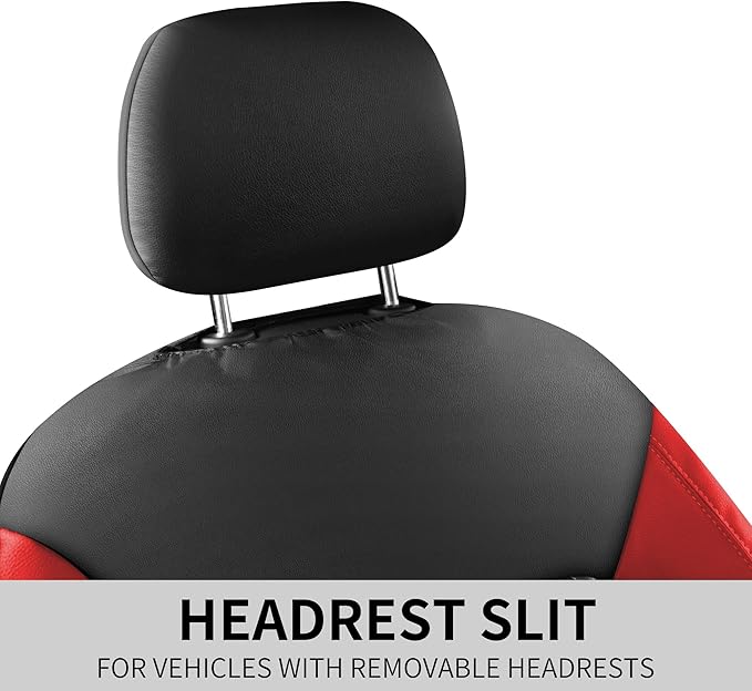 Car Seat Covers,Breathable and Waterproof Front Seat Covers,Luxury PU Universal Fit Automotive Airbag Compatible for Cars Sedans SUV and Truck(2 Pieces,Front Seat,Black+Red,N1)