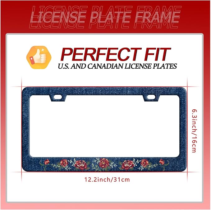 Flower Blue Jean Design License Plate Frame Personalized License Plate Stainless Steel Parts Funny License Plate Decorative with Screws Size 12.3" x 6.3" Men Women