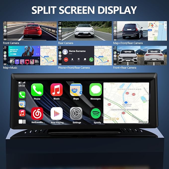 Wireless CarPlay Screen with 2K Dash Cam, 8.1" Portable Touchscreen Car Stereo with CarPlay & Android Auto, 1080P Backup Camera, Voice Control, Bluetooth, Mirror Link, GPS Navigation