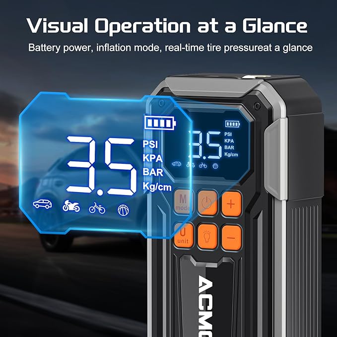 Tire Inflator Portable Air Compressor, 160PSI 10000mAH, 3X Faster Cordless Air Pump with Digital Gauge for Car, Bike, Motorcycle, Ball With Auto Shut-Off & 3 LED Light