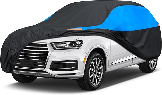 MORNYRAY Waterproof Car Cover All Weather Snowproof UV Protection Windproof Outdoor Full car Cover, Universal Fit for Sedan (Blue, S3-Fit SUV Length(191-201 inch))
