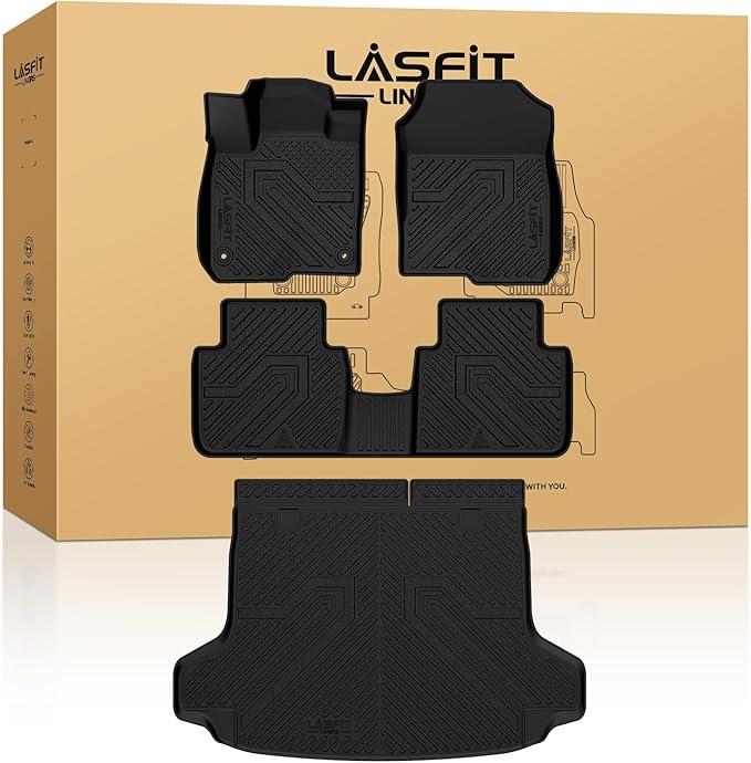 LASFIT Floor Mats & Cargo Liner for Honda HRV 2026 2025 2024 2023 (Gasoline & Hybrid) & for Acura ADX 2025, All Weather TPE Custom Fit HR-V Floor Liner Accessories, 1st & 2nd Row & Trunk Mat, Black