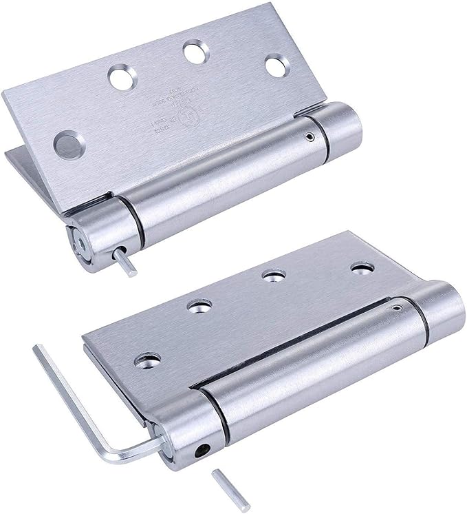 2 Pack - 4.5"x4" Brushed Satin Chrome Finish Self Closing Reversible Door Hinge - Heavy Duty Commercial Spring Door Hinge - UL Listed with Complete Installation Hardware