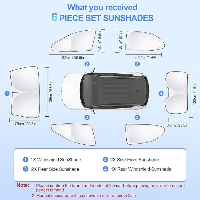 6pcs Car Window Shades for Toyota Camry 2018-2024 Accessories,Windshield Side Rear Full Sunshade,Sun Visor UV Blocking, Privacy Protection and Blackout for Camping Outdoor
