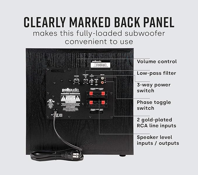 Polk Audio PSW10 10" Powered Subwoofer – Power Port Technology, Up to 100 Watts, Big Bass in Compact Design, Easy Setup with Home Theater Systems, Timbre-Matched with Monitor & T-Series Polk Speakers