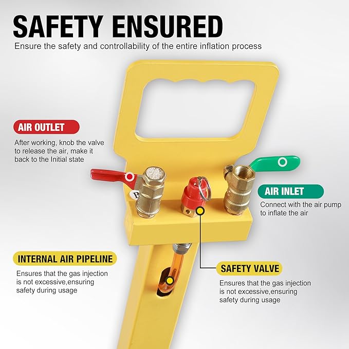 YELLOW JACKET Air Jack 5 Ton Airbag Jack with Adjustable Long Handle and Six Steel Pipes, Lift up to 18.5 inch/470 mm, 3-5 s Fast Lifting Pneumatic Jack for Cars, Garages, Repair