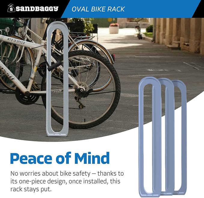 Sandbaggy Modern Commercial Bike Rack | 6.5” x 3” x 35” Oval Design | In-Ground | Anchor Bolts Included (Black, 3)
