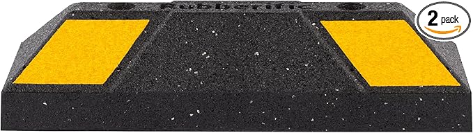Rubberific Heavy Duty Rubber Parking Stop Durable Easy to Install Reflective Parking Curb Garage Car Stopper for Indoor and Outdoor Use (2 Pack)
