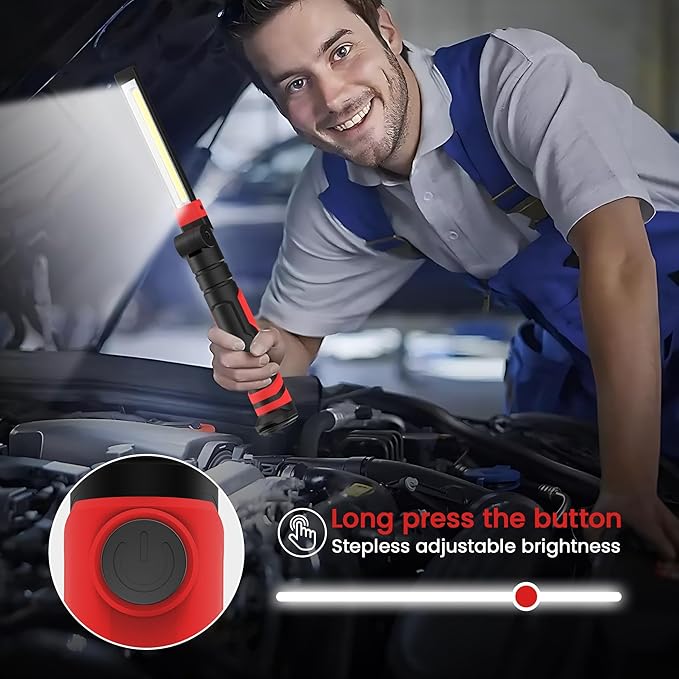 Rechargeable Work Light 2500mAh Magnetic LED Work Light Flashlight Mechanic Light Tool Gifts for Men Him, Foldable Lamp with Hook for Car Repair Emergency BBQ Grill