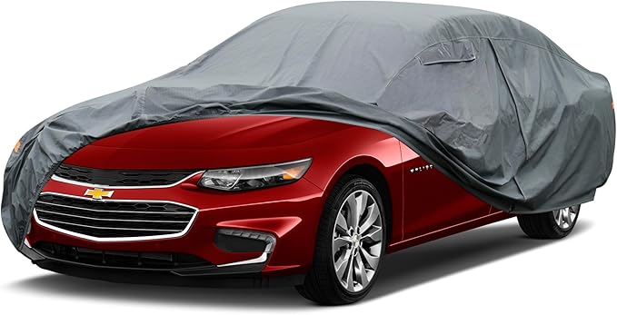 16 Layers Car Cover Waterproof All Weather, Heavy Duty Full Exterior Cover Universal Fit Coupe Pontiac Firebird/Trans Am, Chevy Malibu/Chevelle, Dodge Charger, Hyundai Genesis, Jaguar XJ etc.