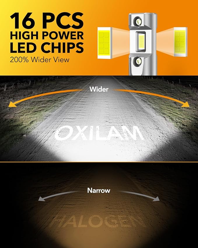 OXILAM H11 9005 Light Bulbs Combo, 70000lm 900% Brighter 6500K Cool White Light, H11-H9-H8 9005-HB3 Fog Light DRL Halogen Replacement 1:1 Size, Wireless Design, IP68 Waterproof, Pack of 4