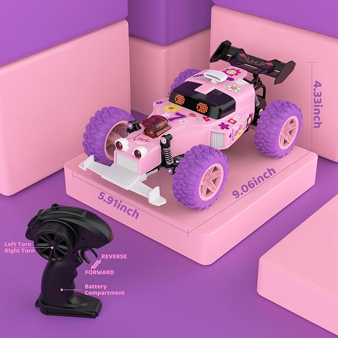 Pink Remote Control Car for Girls, RC Race Car Girl Toy with Colored Lighting Eyes, Rechargeable Battery, 2.4GHz RC Toy Vehicle for Kids, Birthday Christmas Toy Gifts.