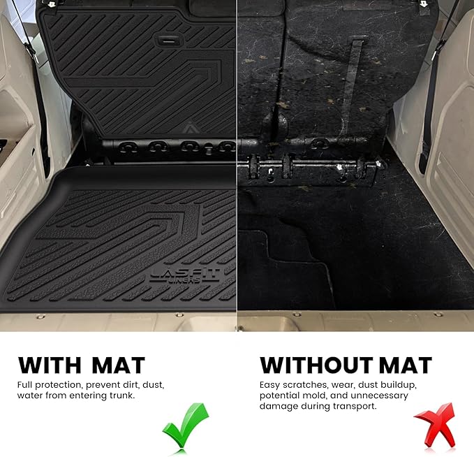LASFIT Backrest&Trunk Mats Fit for Chrysler Town & Country 2008-2016/Dodge Grand Caravan 2008-2020, All Weather TPE Fit Cargo Liner for Chrysler Town & Country & Dodge Grand Caravan Car Mats, Black