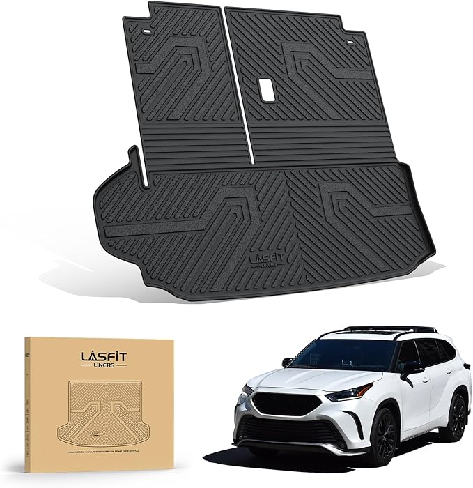 LASFIT Trunk Mat & Backrest Mat for Toyota Highlander 2020-2025 7&8 Seats(Not Fit with Subwoofer), All Weather TPE Custom Fit Cargo Liner for Highlander Accessories Rear Cargo Mat with Backrest Mat
