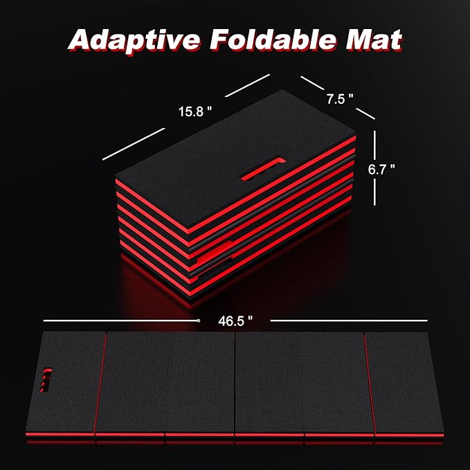 Thick Mechanic Mat, Foldable EVA Mat with Magnetic Tool Compartments, Waterproof Mechanic Kneeling Pad with Handle for Garage Workshop Repairing Gardening, 46.5" x 15.8" x 1.1 ", Black & Red
