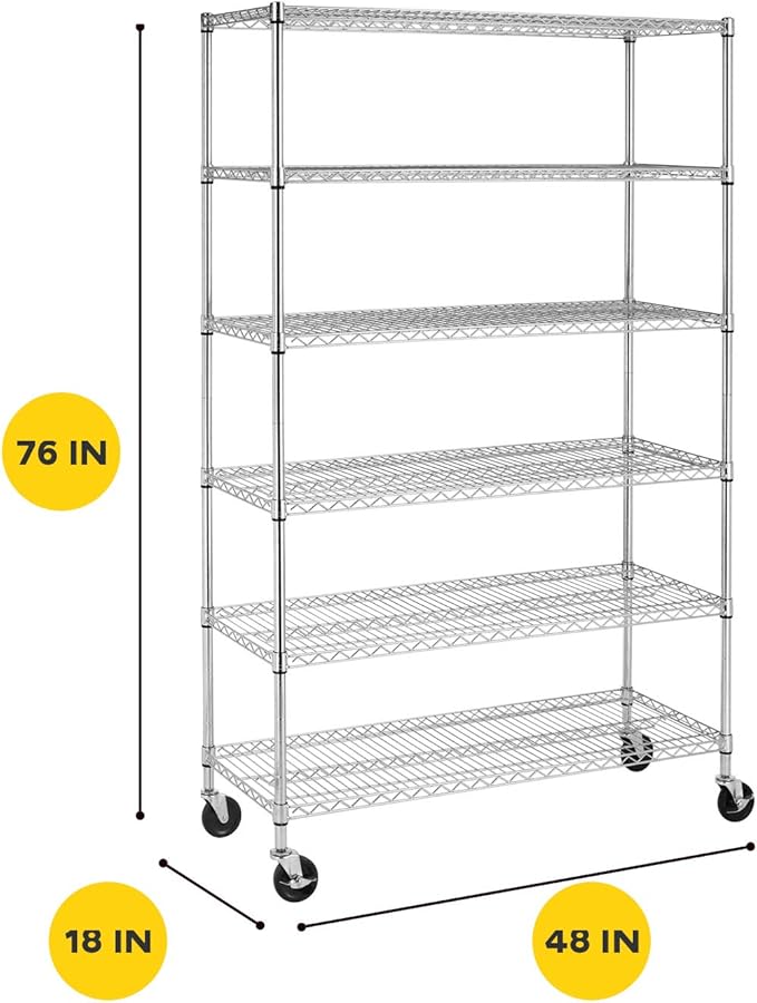 BestOffice 18x48x72 Storage Shelves Commercial Heavy Duty Metal Shelves Garage Organizer Wire Rack Shelving Storage Unit Shelf Adjustable Utility 6000 LBS Capacity,Chrome