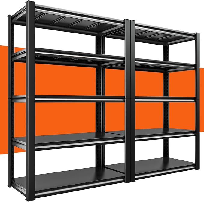 REIBII 40" W Garage Shelving, Heavy Duty Storage Shelves Load 2500LBS, 5-Tier Adjustable Metal Shelving, Garage Shelves for Warehouse, Pantry, Basement, 72" H x 40" W x 18" D, 2Pack