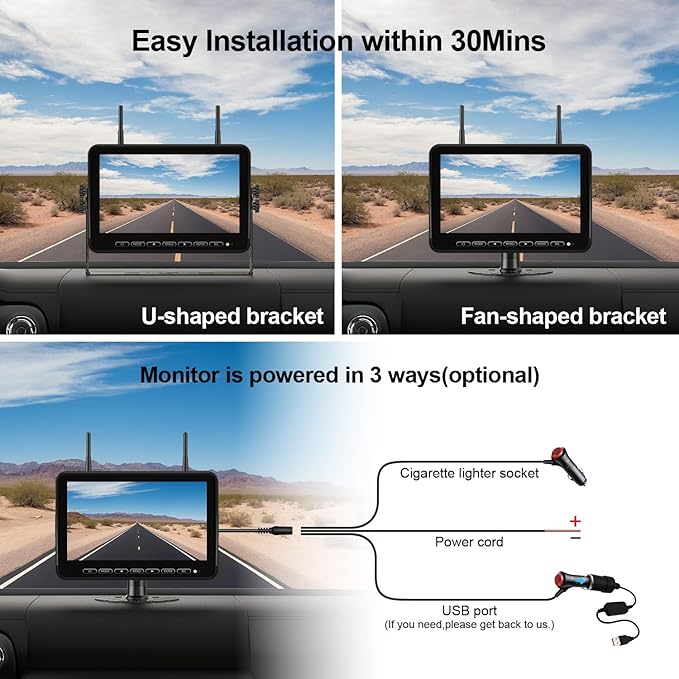 Fookoo HD 10" Wireless 4 RV Backup Camera System for Furrion Pre-Wired RV Truck Trailer, 10" IPS Monitor, 2 Side View 2 Rear View Cameras, Split Screen IR Night Vision Recording Waterproof - D10Y4
