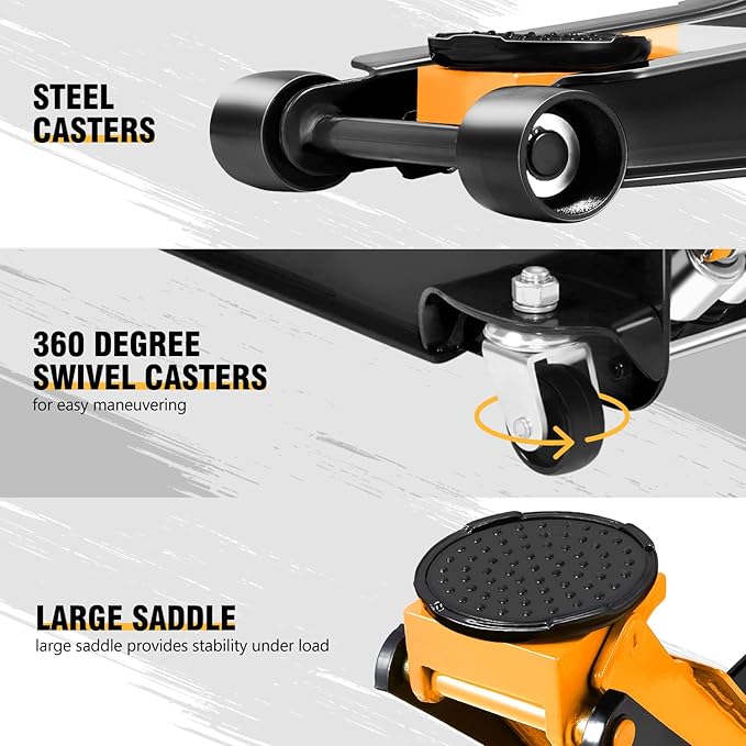 DNA MOTORING Low Profile Hydraulic Trolley Service/Floor Jack, 4 Ton (8000 lbs) Capacity, Lifting Range 4.5"-20", Orange, TOOLS-00307-OG