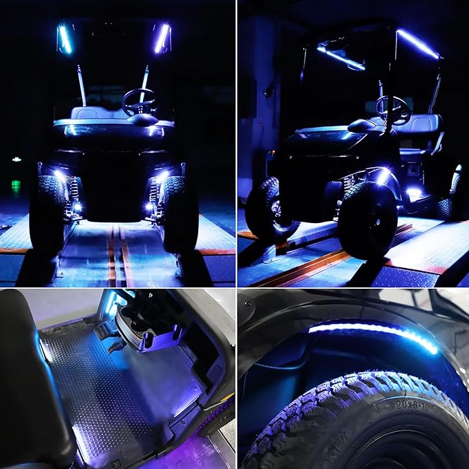 Roykaw Golf Cart Underglow LED Strip Lights Accent Neon Lighting Kit w/Canopy, Wheel Well & Interior Lights for EZGO Yamaha Club Car, Million Colors/Waterproof IP68/Sync to Music, Fits 12V-80V, 14PCS