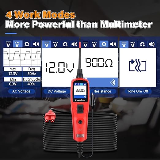 Autel PowerScan PS100 Automotive Circuit Tester 2.0, 12-24V Power Circuit Probe Tool, Auto Electrical Short Open Circuit Finder, AC/DC/Resistance/Component/Signal/Test Tool, w 20ft Extension Cable