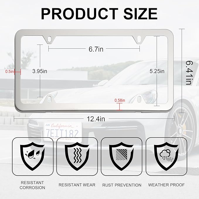 LivTee Chrome License Plate Frames, 4 Holes Stainless Steel License Plate Covers, 2PCS Car License Plate Holder, Automotive Accessories, Slim Design with Bolt and Gasket Cover for US Cars(Silver)