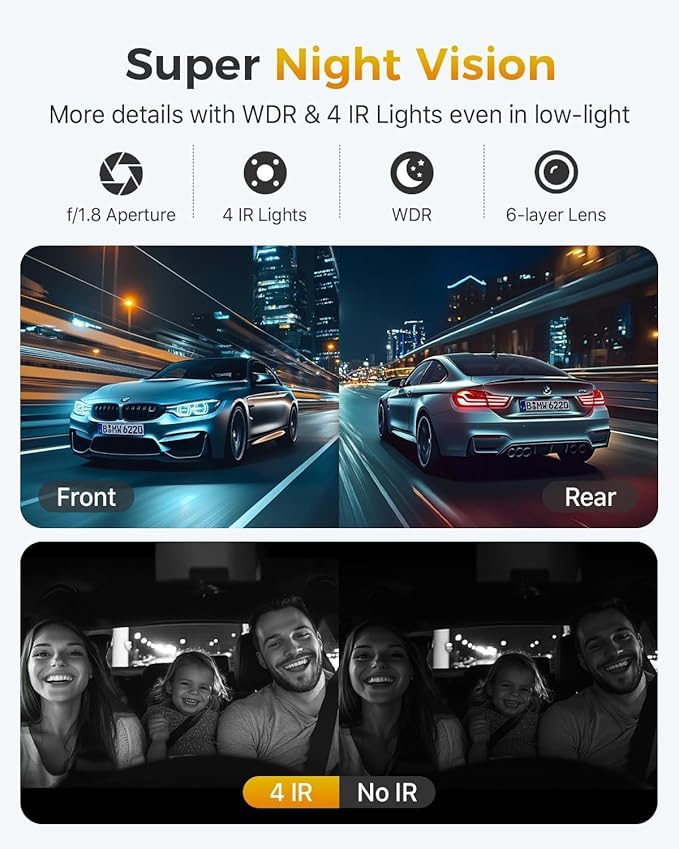 GKU 4K 3 Channel Dash Cam, 5.8GHz WiFi Built-in GPS, 4K+1080P+1080P Dash Cam Front and Rear Inside, 64GB Card Inserted, 24H Park Mode, Triple Car Camera 3 Inch Screen