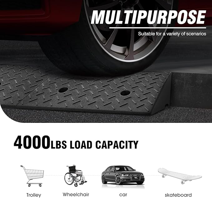 DNA MOTORING 1pcs 5.7" Rise Rubber Curb Ramp Heavy Duty Loading Driveway Ramp Threshold Ramp 38.6 in L x 14.8 in W x 5.7 in H for Loading Dock, Warehouse, Wheelchair, Motorcycles, Cars, TOOLS-00647
