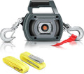 Portable Drill Winch of 1000 LB, Black Handheld Drill Winch with 40 Foot Synthetic Rope, Rotate The Hook 360 Degrees, for Lifting & Dragging