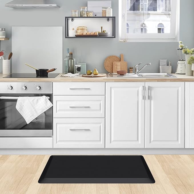 KitchenClouds Kitchen Mat Cushioned Anti Fatigue Kitchen Rug Non Slip Standing Mat Comfort Floor Mats for Sink Office (17.3"x28"- 0.8inch,Black)