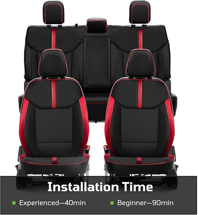Seat Covers Fit for Ford Maverick 2022-2025 Double Cab XL XLT Lariat,Full Coverage Seat Cover Design ,Safety and Comfort Carbon Fiber Car Seat Covers,Airbag Compatible Seat Covers for Cars(Red)