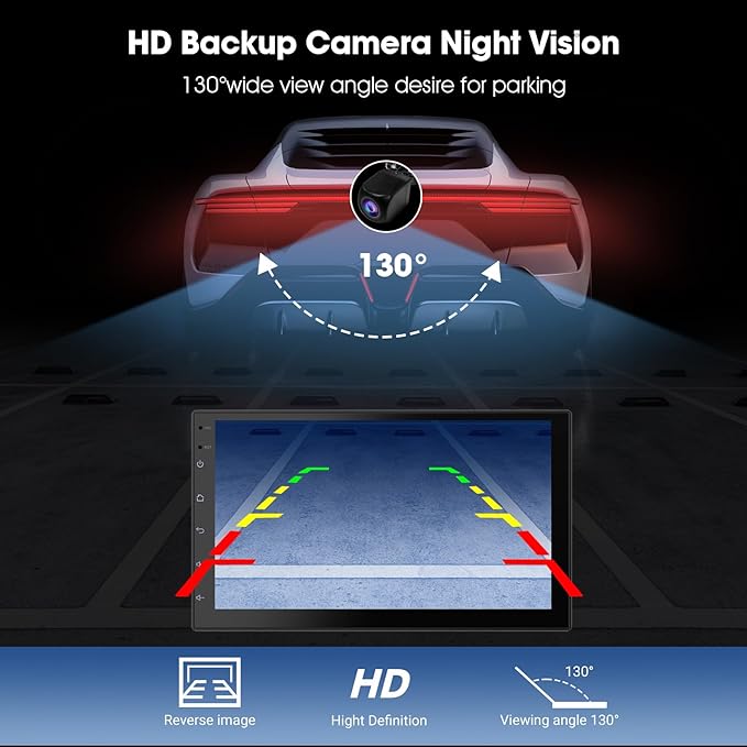 Wireless CarPlay Screen for Car & Android Auto Head Unit - Touchscreen 7 Inch Double Din Car Stereo with Backup Camera for All Cars(2+64GB)