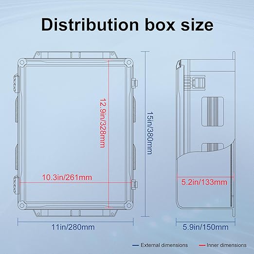 Outdoor Electrical Junction Box, ABS Water Resistant Enclosure with Internal Mounting Panel & Hinged Cover (15" H x 11" L x 6" W)