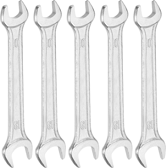 HARFINGTON 5pcs Double Open End Wrench 10mm x 12mm Metric 15 Degree Offset Angle Small Flat Head Wrench Galvanizing Open Ended Spanner for Automotive Repair Furniture Assembly