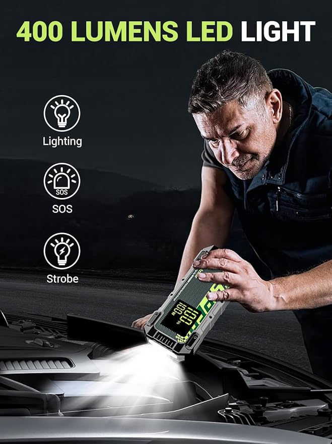 YESPER 3000A Jump Starter, 12V Car Battery Jump Starter with 100W Two-Way Fast-Charging, LED Display, Portable Jumper Starter Battery Pack(10L Gas 8L Diesel Engine), 20000mAh Jump Box with Booster