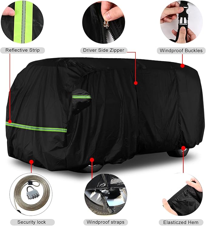 Car Cover Waterproof All Weather Compatible with 1950-1992 VW Bus T1 T2 T3, Volkswagen Vanagon Full Car Cover with Door Zipper, Windproof Strap, Storage Bag