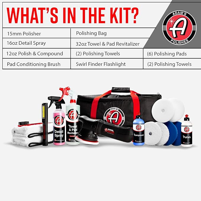 Adam's Polishes Swirl Killer 15mm Polisher Kit 16 Item Buffer Polisher Dual Action Machine Use W/Car Polish, Polishing Compound, or Car Scratch Remover | Detailing Car Wash Clay Bar Ceramic Coating