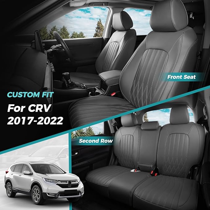 Seat Covers for Honda CRV 2017-2022 EX/EXL/LX/Sport/Touring/Special Edition, Hybrid & Gas,1:1 Custom Fit Leather Seat Covers Full Set - Grey