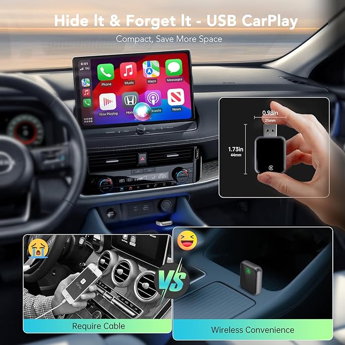 Wireless CarPlay Adapter 2025, Convert Wired to Wireless CarPlay Adaptor for Apple, Compatible with Cars with Factory Wired CarPlay for iPhone & Android with USB/USB-C Port (Light Grey)