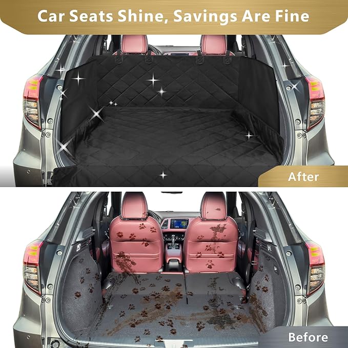 F-color SUV Cargo Liner for Dogs - Waterproof Pet Cargo Liner with Side Flaps, Comfort Dog Cargo Cover with Bumper Flap, Scrachproof Non-Slip Large Size Universal Fit SUVs Sedans Trunks Vans, Black
