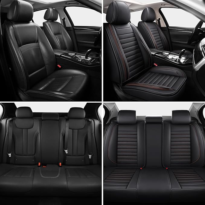 Car Seat Covers Full Set, 5 Seats Front Seat Cover and Back Seat Covers for Cars, Automotive Seat Covers, Leather Waterproof Car Seat Protectors Universal for Cars Brown