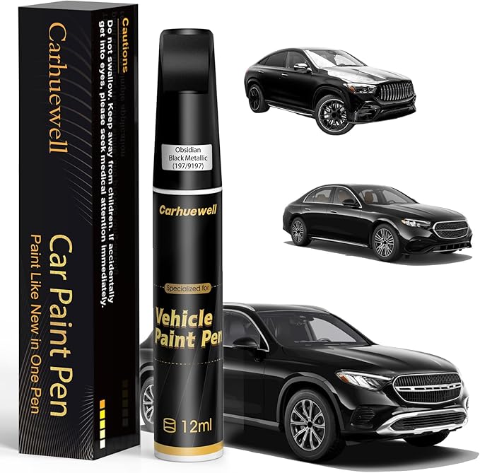 (197/9197) Obsidian Black Metallic Touch Up Paint Compatible with Mercedes-Benz, Exact Match Car Paint Pen Automotive Scratch Repair Remover Kit Quick & Easy Solution for Vehile Chips and Nicks