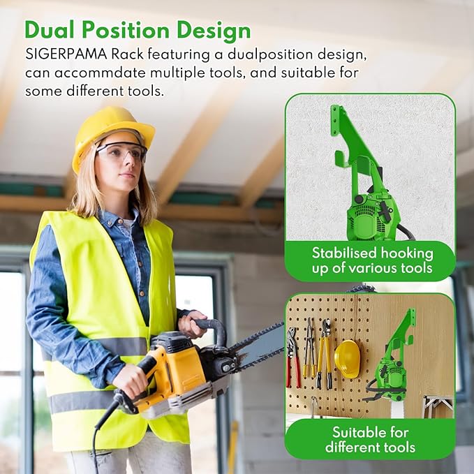 Chainsaw Hanger,1pcs Ideal for Adult Garage Tool Organizer. This Chainsaw Accessory Rust Proof Alloy Steel Construction with Powder Coating, Perfect Wall Mount Solution for Your Chainsaw.(green)